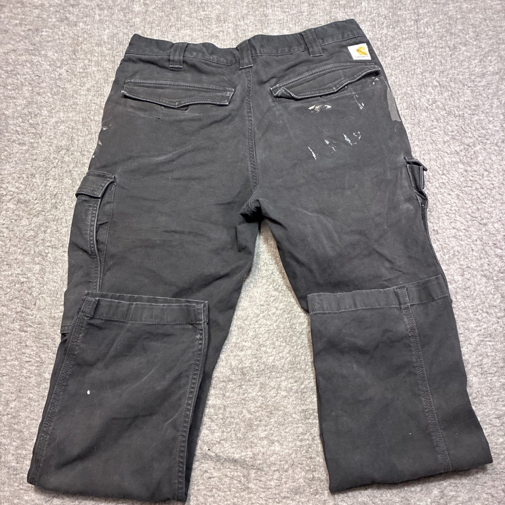 Carhartt Rugged Flex Canvas Cargo Work Pants Mens 34x30 Black Distressed 103574